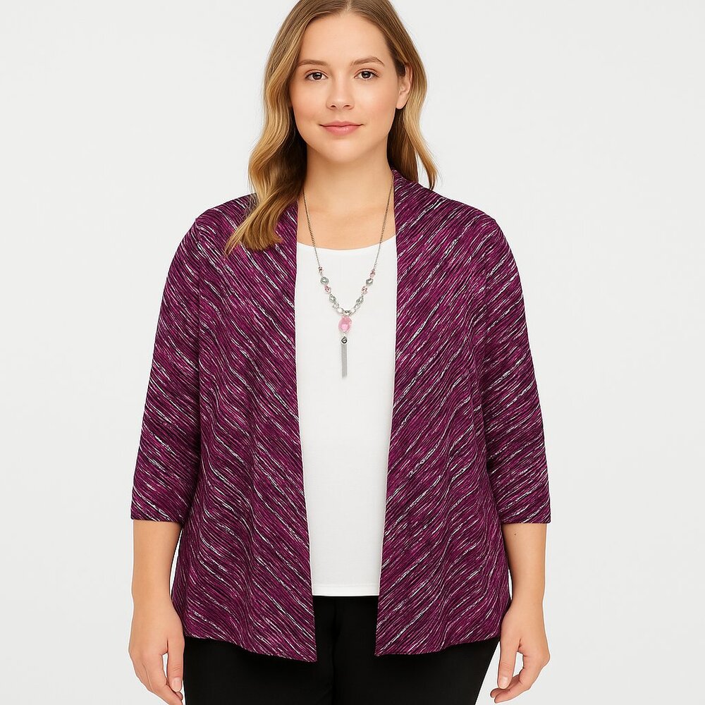 NWOT Alfred Dunner Purple Open Cardigan and White Top